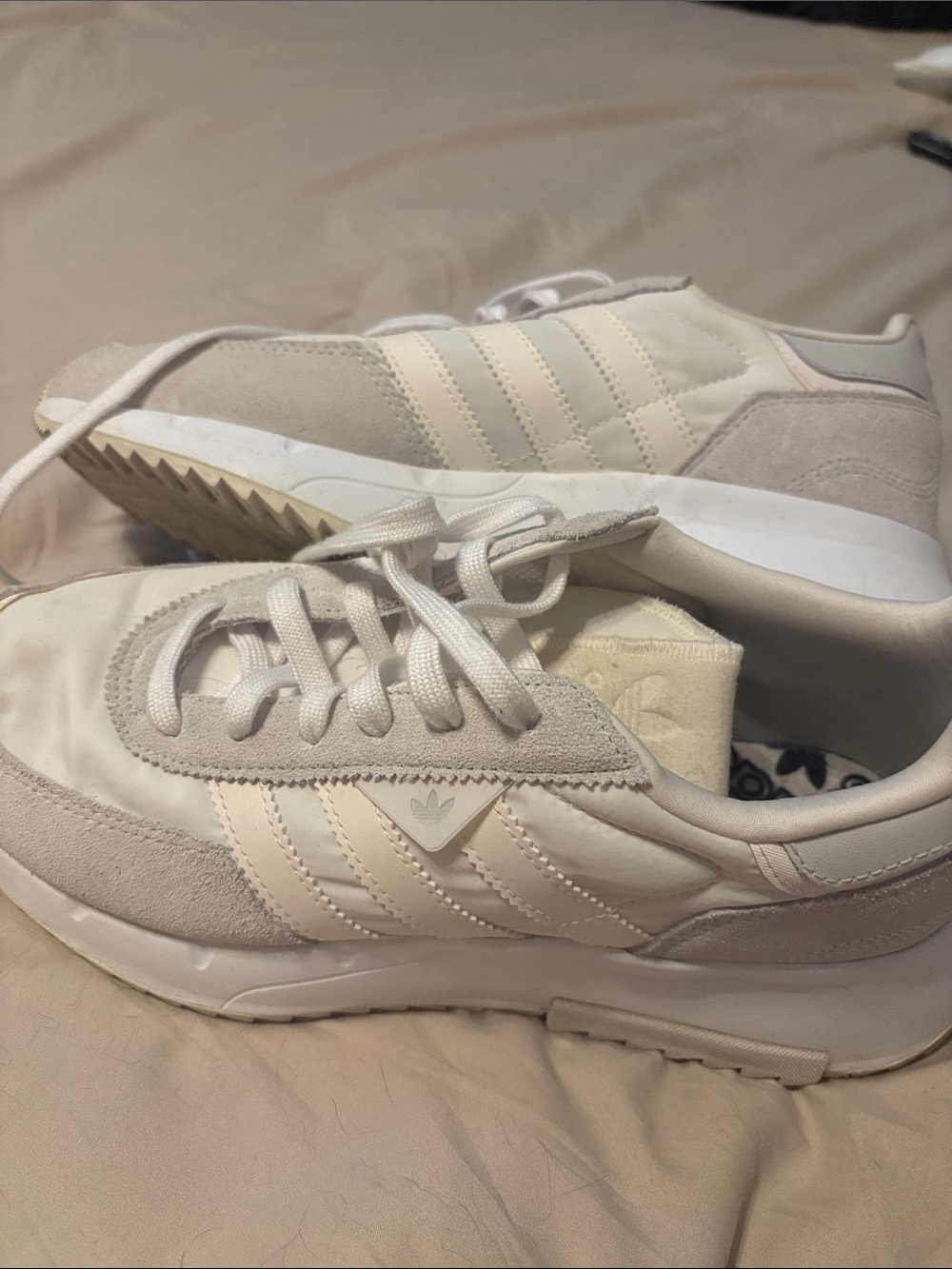 adidas Cream and Light Gray Retro Runner Sneakers